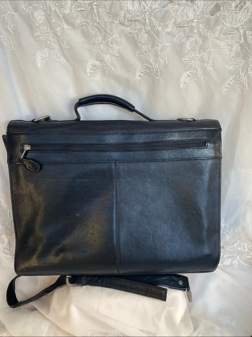 Vintage Frye Black Leather Flap Briefcase Laptop Bag with Detachable Strap